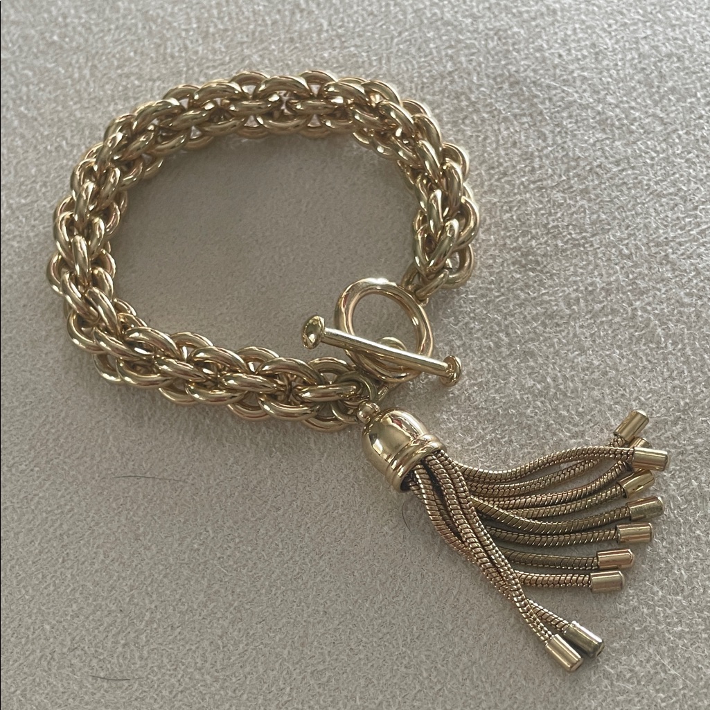 Gold Mythologie Chain Mesh Bracelet With Toggle Clasp Tassel